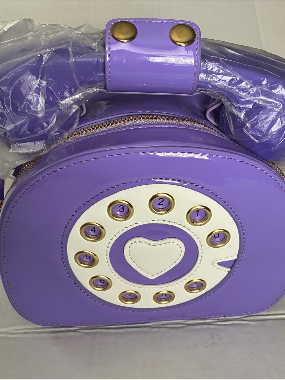 Lavender Retro phone shaped purse with Heart Dial Detail